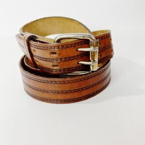Vintage Hickok Tan Patterned Leather Belt  Full Grain Cowhide Size 40